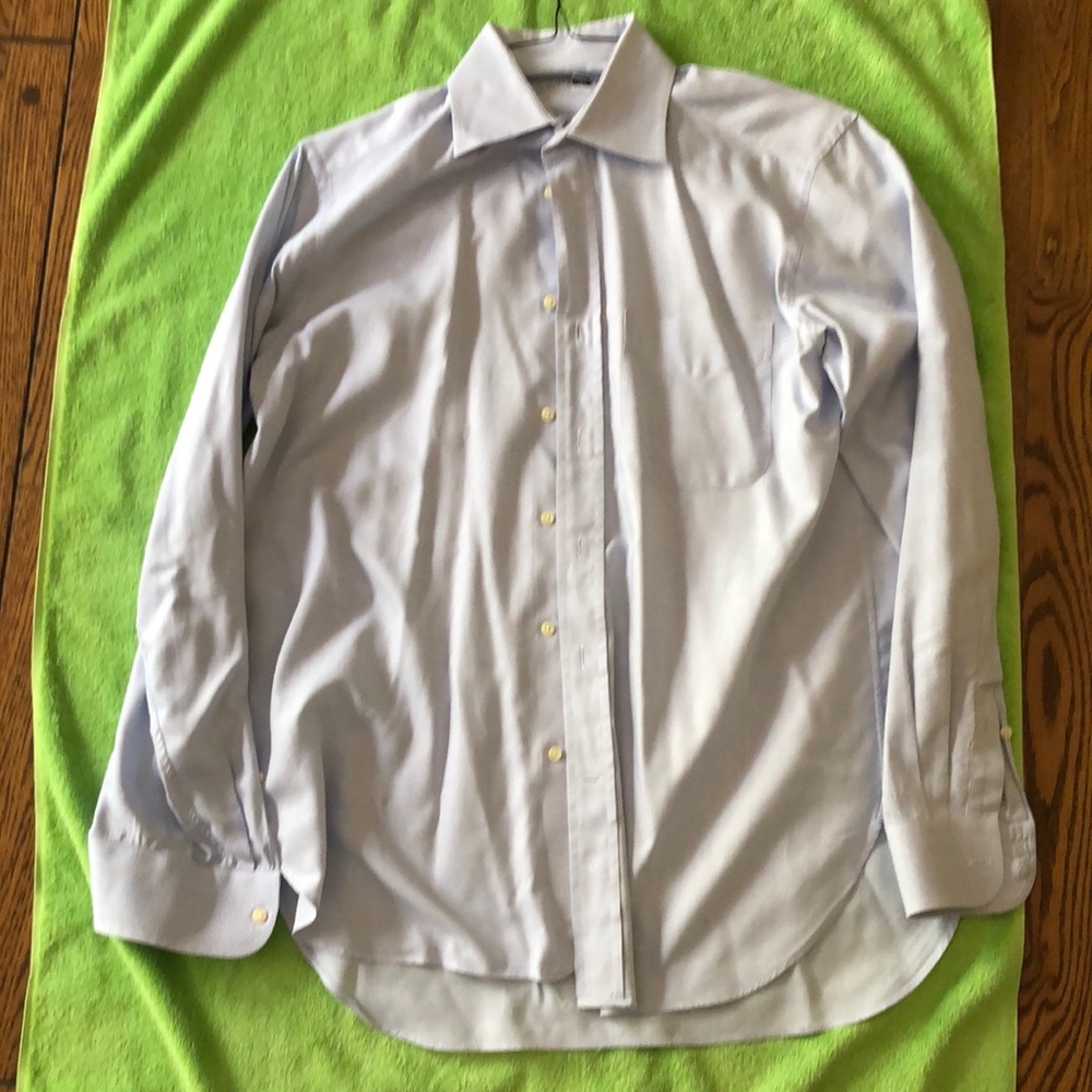 White and Blue Polka Dot Mastai Ferretti Dress Shirt